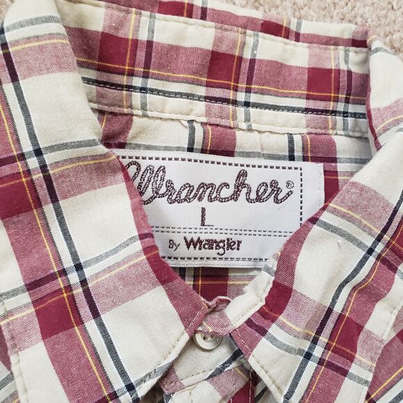 Vintage Wrangler Wrancher Size Large Pearl Snap Mens Button Up Long Sleeve Plaid - Picture 3 of 6